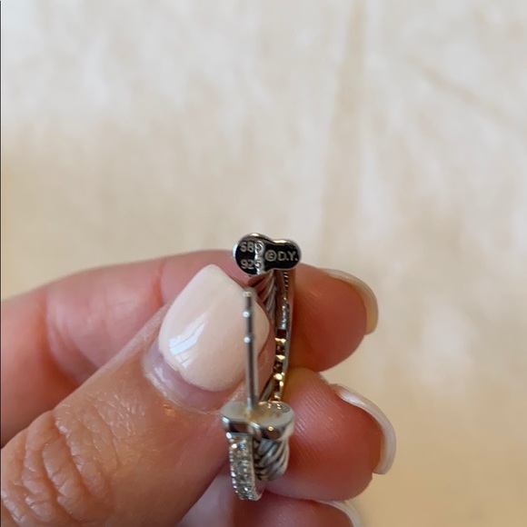 David Yurman Silver Crossover Hoops w/ Diamonds - Picture 7 of 7